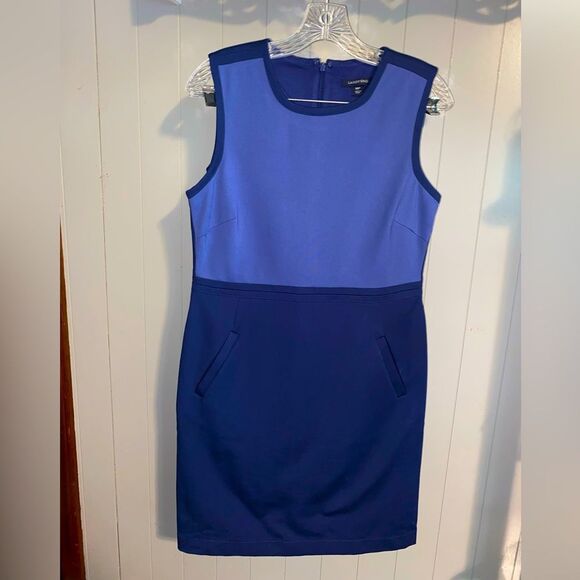 Lands End Ponte Knit Sheath Dress Navy Blue Colorblock with Pockets - Picture 1 of 4